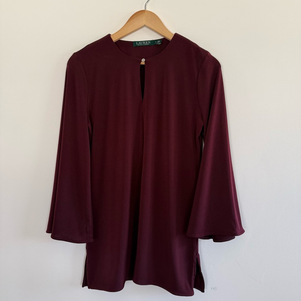 Lauren Ralph Lauren Women’s‎ Keyhole Neck Tunic Top Burgundy Size M - Picture 2 of 10